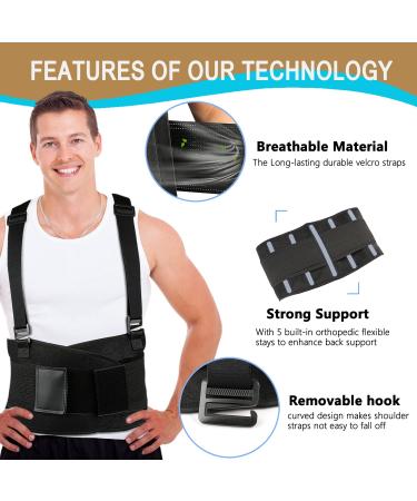 Work Back Brace with Removable Suspenders - XL/2XL Lower Back Pain Protection for Men & Women | Ideal for Moving Construction Warehouse & Heavy Lifting - Buy Online on GoSupps.com