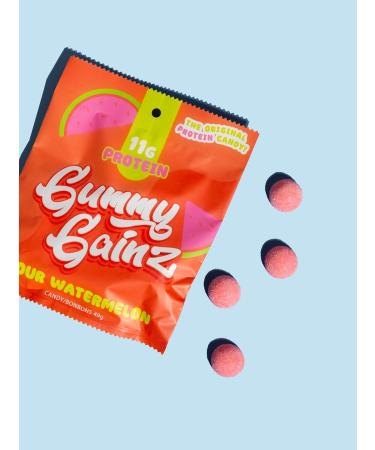 Gummy Gainz Protein Candy Gummies | High Protein Candy | 11g Protein per Serving | Fat Free Naturally Flavoured No Artificial Sweeteners Gluten Free Soy Free | Box of 12 Bags (Sour Watermelon) Sour Watermelon Box of 12 - Buy Online on GoSupps.com