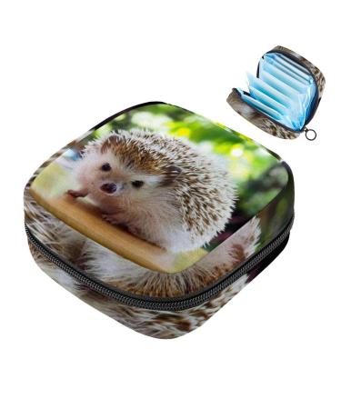 Menstrual Pad Bag with Zipper Ladies Napkin Pouch Tampons Collection Bag for Women and Girls (Cute Hedgehog)