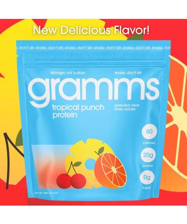 GRAMMS Clear Protein Powder 20G Protein for Women & Men | Grass-Fed Whey Isolate Zero Sugar Zero Lactose Non-Bloating Non-GMO (Strawberry Acai/Tropical Punch) - Buy Online on GoSupps.com