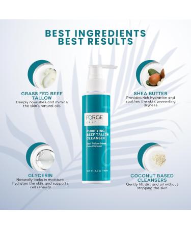 Forge Skin Original Purifying Face Wash Beef Tallow for Skin Care | Grass Fed Beef Tallow Hydrating Facial Cleanser Skincare | Tallow Face Moisturizer Soap| Beef Tallow for Face Exfoliating Face Wash - Buy Online on GoSupps.com
