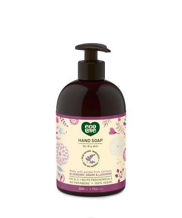 ecoLove - Natural Liquid Hand Soap - Organic Blueberry, Grape & Lavender - No SLS or Parabens - Vegan and Cruelty-Free Hand Soap, 17.6 oz