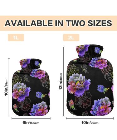 Hot Water Bottle 2L with Peony Flower Cover - Pain Relief & Hand Feet Warmer for Winter - Buy Online on GoSupps.com