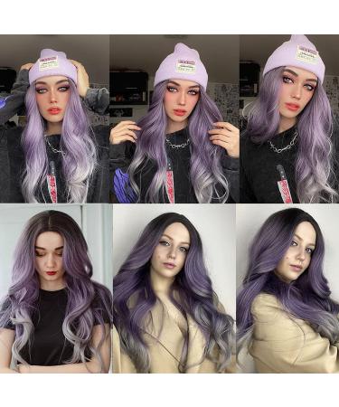 YUSHU Long Purple Ombre Wig 26 Inch - Heat Resistant Synthetic Wavy Colored Wig for Women - Perfect for Daily Wear, Parties, and Cosplay - Buy Online on GoSupps.com