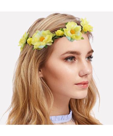 Adjustable Floral Headbands - 6Pcs Elastic Ribbon Flowers Crown Garland for Women, Girls, Teens - Perfect for Party, Wedding, Beach, Festival - Multicoloured - Buy Online on GoSupps.com