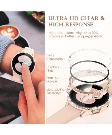 Goton Samsung Galaxy Watch 5 & 4 40mm Bling Case with Tempered Glass Film - Pink/RG Crystal Diamond Protective Cover - Accessories for Watch5 & Watch4 40mm - Buy Online on GoSupps.com