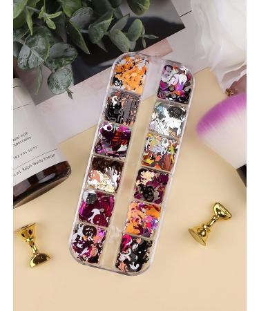 Ebanku 12 Color Halloween Nail Seedlets - 3D Glitter Sequin Nail Art & Holographic Decorations for Manicure Face & Body - Buy Online on GoSupps.com