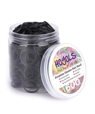 3/4 Inches Black Hair Rubber Bands for Hair Ties Small Elastics Bands Large Hair Braiding Ponytail Holders for Baby Toddler Girls Infants Kids Thick Hair Mini Black Rubber bands No Damage for Crafts Office 600pcs (M) by HOYOLS Medium (Pack of 600) Black