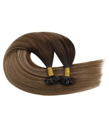 UGEAT 100% Remy Brazilian Hair Extensions - 22 Flat Bonding Keratin Glue Tips | Dark Brown to Light Gold Brown #2/6/12 - Premium Quality eCommerce - Buy Online on GoSupps.com