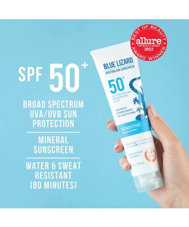 Blue Lizard Sensitive Mineral Sunscreen SPF 50+ with Zinc Oxide - Water Resistant UVA/UVB Protection - Fragrance Free - 5 Fl Oz (Pack of 1) - Buy Online on GoSupps.com