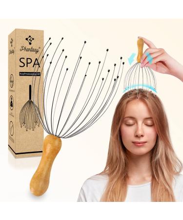 PHAVESAS Head massager with 24 fingers bamboo handle Made Head massage spider for scalp massage head crawl for relaxation from head body