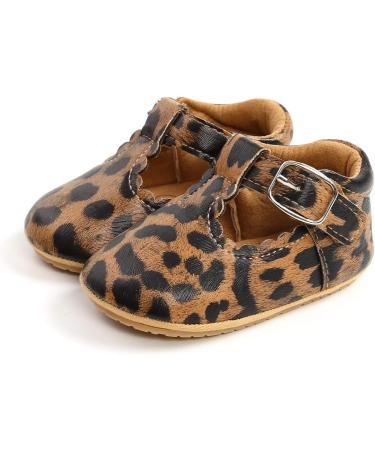 Baby Girl's First Walking Shoes | Mary Jane PU Leather Anti-Slip Princess Shoes | Infant Baby Shoes 6-12 Months | D Leopard - Buy Online on GoSupps.com