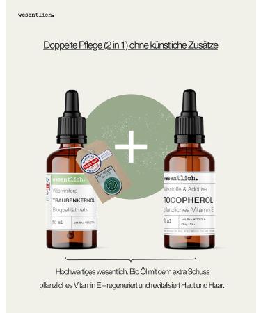 essential wesentlich Grape seed oil organic with extra vitamin E naturally pure and coldpressed cosmetics for face skin and antiaging glass bottle with pipette 50 ml - Buy Online on GoSupps.com