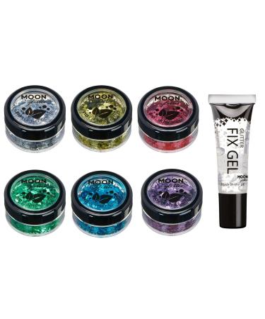 Biologically degradable eco-glitter from Moon Glitter-100% cosmetic organic glitter for face body nails hair and lips-6-Set of 3G-plus glitter fixation gel - Buy Online on GoSupps.com