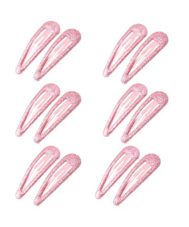 ZEVONDA Glitter Hair Snap Clips - Metal Hair Clips Colorful Glitter Sequin Hair Clips Barrettes Hair Styling Accessories for Toddlers Kids Girls Women Pink *12