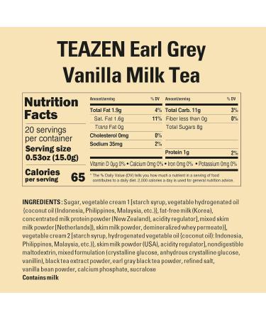 TEAZEN Earl Grey Vanilla Milk Tea Powder - Sweetened Instant Cylon Black Tea Mix (20 Packets 10.58oz) - On-the-go Milk Tea for International Shipping - Buy Online on GoSupps.com