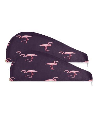 Pink Flamingo Dry Hair Cap 2 Piece Quick Drying Towel Set with Button Headband Super Absorbent Soft & Comfortable