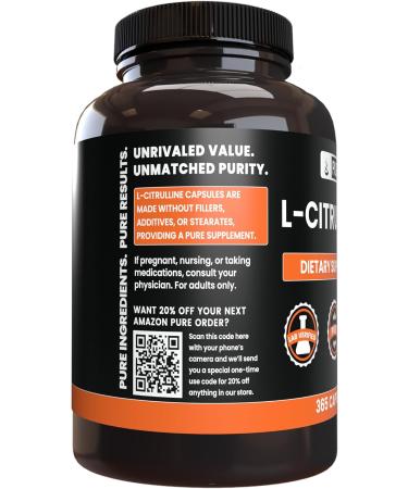 Pure Original Ingredients L-Citrulline No Magnesium Or Rice Fillers Always PureLab Verified - 365 Capsules - Buy Online on GoSupps.com