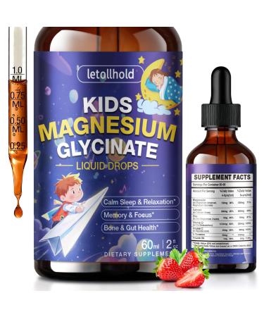 Magnesium Glycinate Liquid for Kids Kids Magnesium Drops (7-in-1) with L-Theanine Calcium Zinc Vitamin B6 C & D3 for Sleep Relaxation Brain Bones - 2 Fl Oz Children's Calm Strawberry Flavor