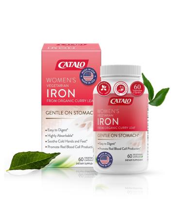 CATALO Iron Supplement for Women with Organic Curry Leaf - Gentle High Absorption Vegetarian-Friendly Stomach-Easy Formula - 60 Tablets