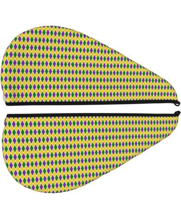 Hair Towel Wrap - Quick Drying Towel Turban with Button in Mardi Gras Purple Yellow Plaid - Perfect for Easy Hair Drying - Buy Online on GoSupps.com