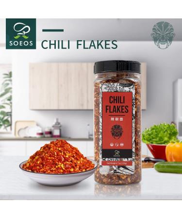 Soeos 7oz Sichuan Chili Flakes - Non-GMO, All Natural, Medium Hot Crushed Red Pepper Flakes | Premium Dried Szechuan Red Chili Pepper Bulk - Buy Online on GoSupps.com