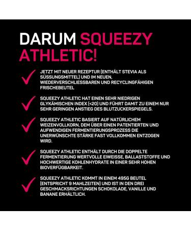 Buy Squeezy Athletic Banana Meal Replacement Slim Shake | 9 Portions | 210 Kcal Each | Ideal for Weight Optimization - 495g (1 Pack) - Buy Online on GoSupps.com