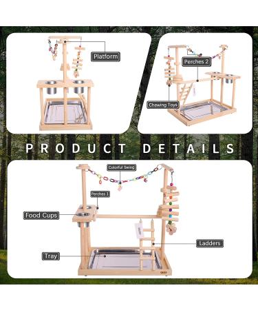QBLEEV Parrot Playstand with Feeder Cups and Toys - Large Size (19 L x 13 W x 21 H) - Buy Online on GoSupps.com
