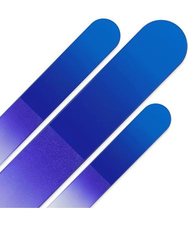 Mont Bleu Premium Set of 3 Crystal Glass Nail Files in Pouch | Handmade Gifts | Best for Natural Nails | Double Sided & Washable | Aqua Cobalt Etched Nail Files - Buy Online on GoSupps.com