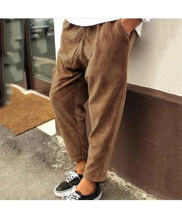 Men's Cargo Pants - Loose Fit Cotton Plus Size with Pockets - Summer 3/4 Sport Shorts & Lace Up Solid Color Overalls - A3-Braun - Buy Online on GoSupps.com