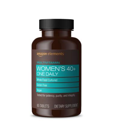 Amazon Elements Women 40+ One Daily Multivitamin 66% Whole Food Cultured Vegan 65 Tablets 2 month supply (Packaging may vary) 65 Count (Pack of 1)