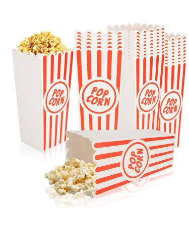 DAJAVE 100 Pcs Popcorn Boxes Large Popcorn Tubs Red and White Stripes Popcorn Buckets Cardboard Popcorn Bags for Party Birthday Film Night Cinema Movie Night (20x7x9cm)