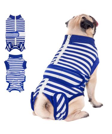 SlowTon Dog Surgery Recovery Suit Female Male - Dog Cat Surgical Recovery Zipper Shirt Neuter Prevent Licking Pet Recovery Cone E-Collar Abdominal Wounds Bandages Alternative(Blue&White L) Large Blue&white