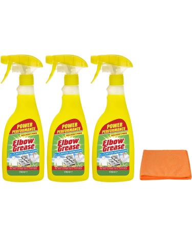 3X Elbow Grease All-purpose Degreaser Spray- 3X 500 ml- Effective Cleaner Formula for Kitchen Fabric and Metallic Surfaces with Ultra Absorbent Microfibre Cleaning Cloth 3X Elbow Grease Degreaser + Microfibre Cloth