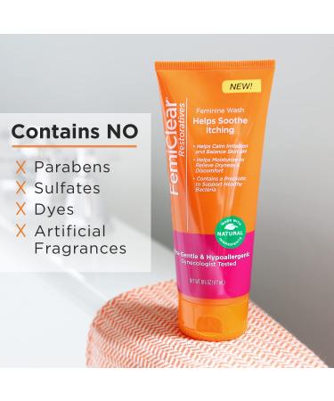 FemiClear Restoratives Soothing Feminine Wash - Relief for Itching & Irritated Skin, pH Balanced Feminine Care for Vaginal Health (6 oz) - Buy Online on GoSupps.com