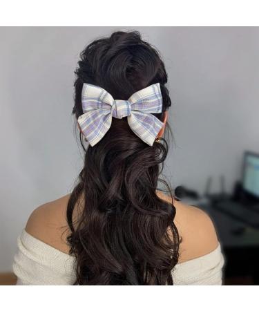 Large Hair Bows for Women Big Bow Hair Clips Plaid Fabric Hairpin Elegant French Hair Barrettes for Thick and Fine Super Fairy Hair Accessories for Women Girls (Blue Purple) - Buy Online on GoSupps.com