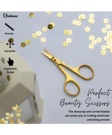 Stelone Professional Eyebrow Scissors - Small Curved Stainless Steel Beauty Scissor (Gold) - Buy Online on GoSupps.com