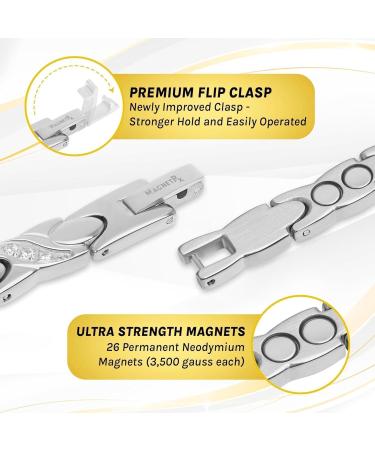 Magnetrx Ultrastarkes Magnet Hardship Bracelet for Women | Double Magnet Stainless Steel & Crystal Adjustable Bracelet with Size Tool - Silver - Buy Online on GoSupps.com