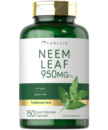 Carlyle Neem Leaf | 950mg | 150 Powder Capsules | Non-GMO and Gluten Free Formula | Value Size | Traditional Herbal Supplement | Azadirachta Indica 150 Count (Pack of 1)