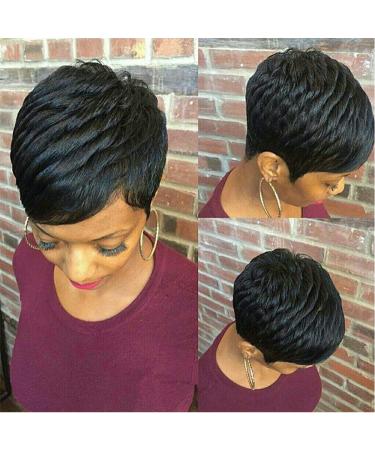 Gabrielle Short Human Hair Pixie Cut Wigs 100% Human Hair Cute Wig Short Pixie Wigs for Black Women Natural Boy Cut Wigs (Pixie Cut  1B)