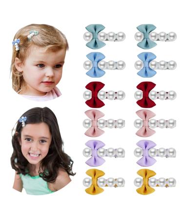 12Pcs Toddler Hair clips  Hair Pearls Baby Bows  6 color girls hair clips by CCelia's