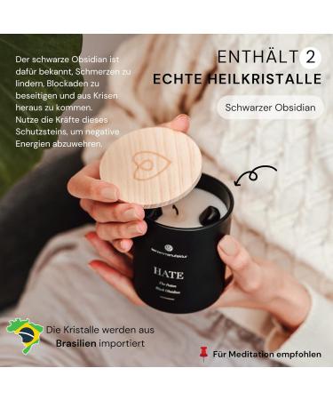 Candle Factory Hate Scented Candle | 220g Soy Wax Crystal Candle with Black Obsidian | Vegan Grapefruit Pepper & Cedar Fragrance in Glass - Buy Online on GoSupps.com