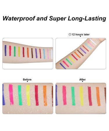 12pcs Waterproof Matte Liquid Eyeliner Set - Colorful Makeup Pen Set in White, Red, Blue, Green, and Brown - Buy Online on GoSupps.com