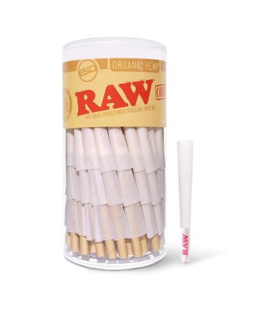 RAW Cones Organic 1-1/4 Size | 100 Pack | Pure Hemp Pre Rolled Rolling Paper with Tips & Packing Tubes Included