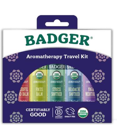 Badger - Aromatherapy Balm Stick Variety Pack, Certified Organic, Cheerful Mind, Stress Soother, Focus, Headache Soother, Yoga & Meditation, Aromatherapy Oils, Essential Oil Rollers, 0.15 oz (5 Pack) Variety Pack 0.15 Ounce (Pack of 5)