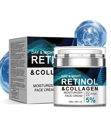 Retinol and Collagen Face Cream with 5% Hyaluronic Acid Retinol Cream for Face Anti Aging Wrinkle Reduce Fine Lines Lifting Firming Moisturizing Day & Night Facial Care Suitable for All Skin Types