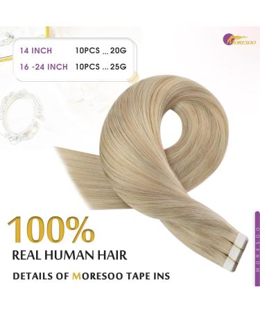 Moresoo Remy Tape-In Hair Extensions Real Hair Ash Blonde #18/613 40 cm 10 Pieces Premium Quality Tapes for Seamless Volume - Buy Online on GoSupps.com