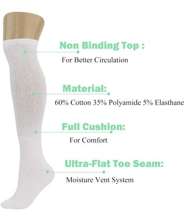 White Diabetic Knee High Socks for Men and Women - 6 Pairs, Full Cushioned Sole - Size 10-13 - Buy Online on GoSupps.com