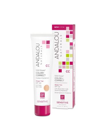Andalou Naturals CC 1000 Roses Color + Correct Sensitive SPF 30 Sheer Tan 2 fl oz (58 ml)