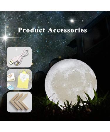 Methun 3D Moon Lamp 5.9 Inch with Wooden Base - LED Night Light for Home Decor - Touch Control Brightness - Ideal Gift for Bedroom, Christmas, New Year - White & Yellow - Buy Online on GoSupps.com
